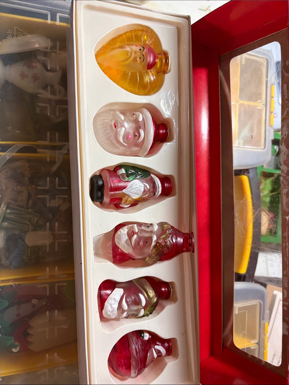 Vintage glass Assorted Santa and Holiday Figure light cover set